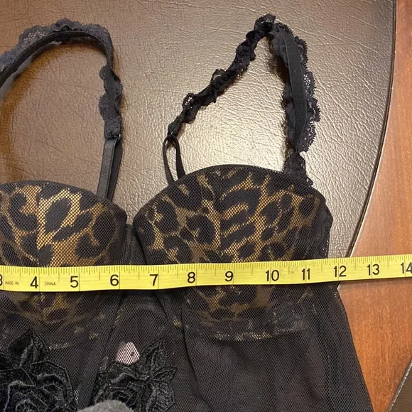 Victoria Secret babydoll black sheer bottom teddy New size 34B w/ floral details